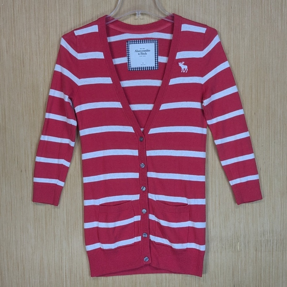 Abercrombie & Fitch Red and White Striped Cardigan